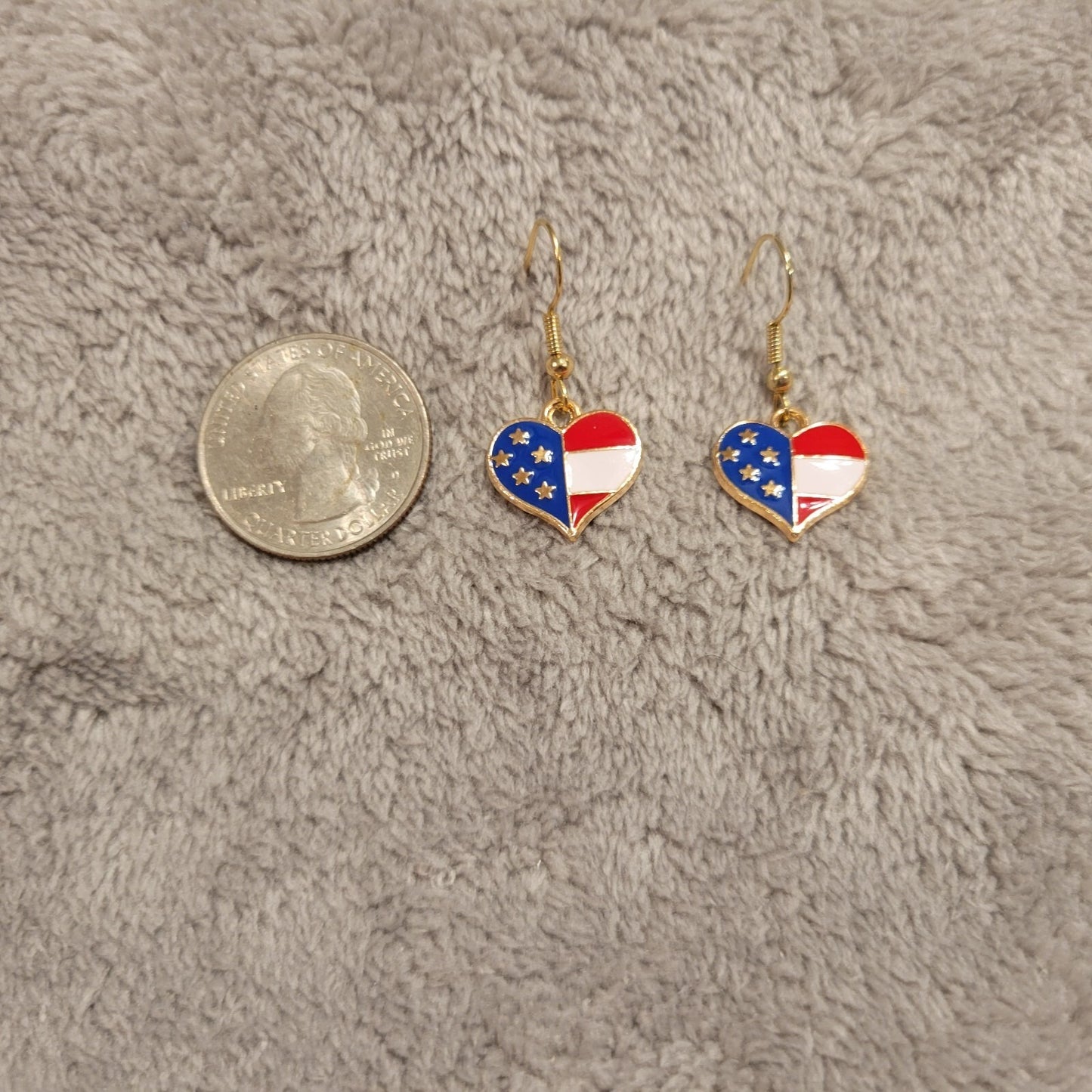 Fourth of July Patriotic Women Earrings USA Flag Heart Hanging Dangle Zinc Alloy