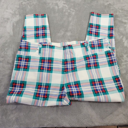 Terra Sky Womens Pants 3X 24W 26W Pull On Cropped Red Green Plaid Cotton Blend