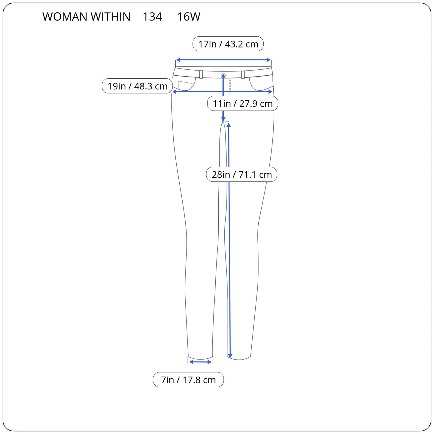 Woman Within Jeans 16W Plus Size Skinny Leg Pull-On Stretch Denim Pockets SKI3E