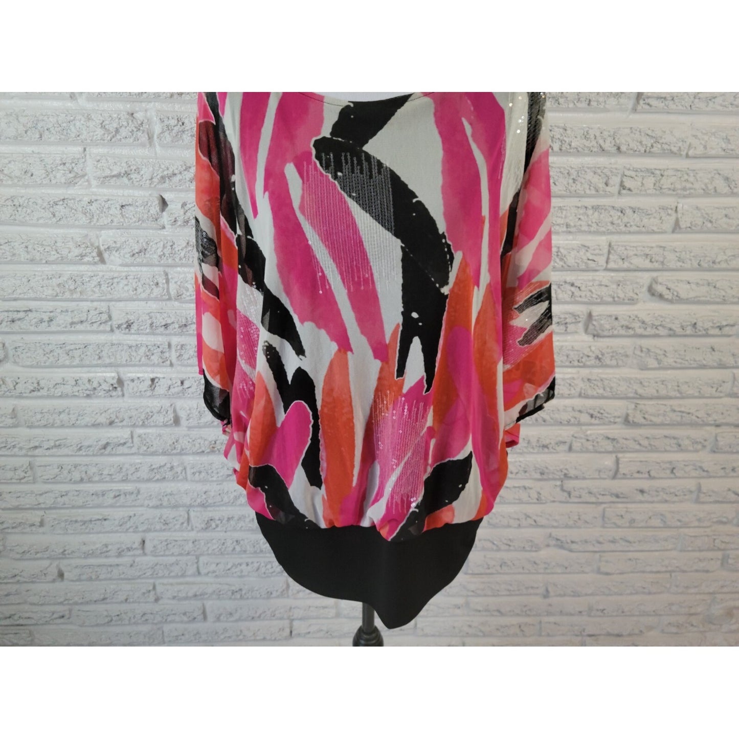 Alfani Womens Top 0X Plus Tunic Batwing Pink Watercolor Lined Sequins Career