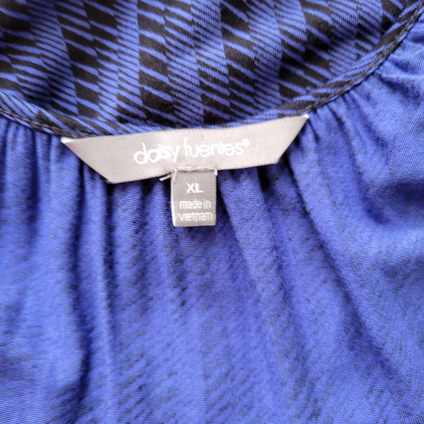 Daisy Fuentes Womens Top XL Tunic Long Sleeve Rayon Blue Geometric Lightweight