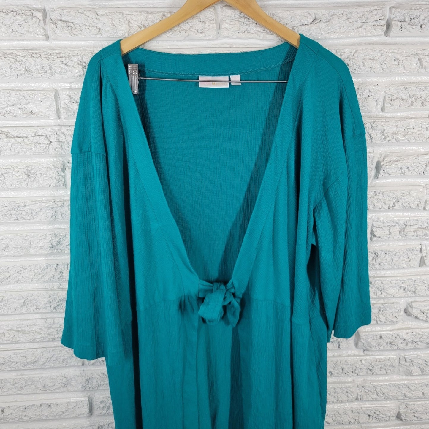 Belle Kim Gravel QVC Womens Top XL Cardigan Tied Green Cotton Blend Casual Layer