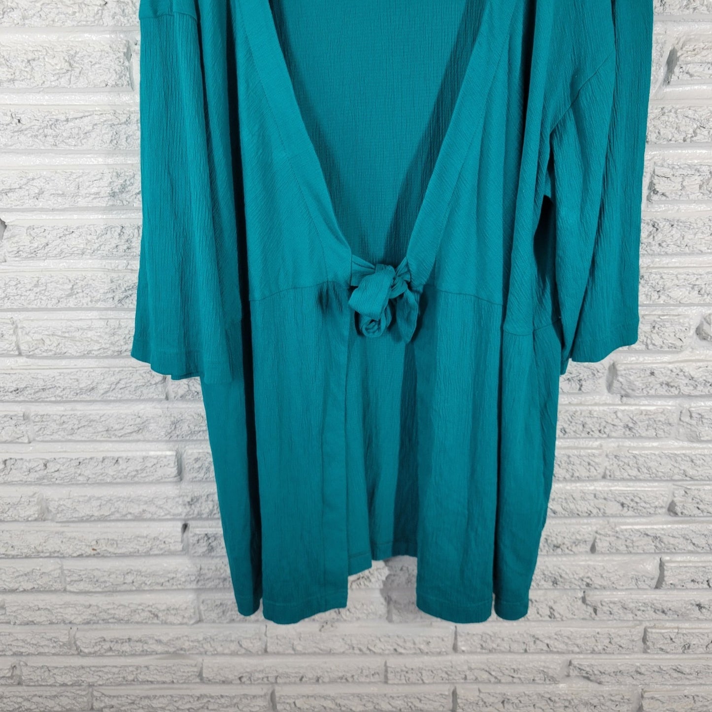 Belle Kim Gravel QVC Womens Top XL Cardigan Tied Green Cotton Blend Casual Layer
