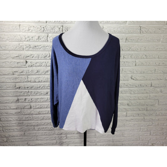 Venus Sweater XL Women Blue Color Block Dolman Sleeve Tight Knit Pullover
