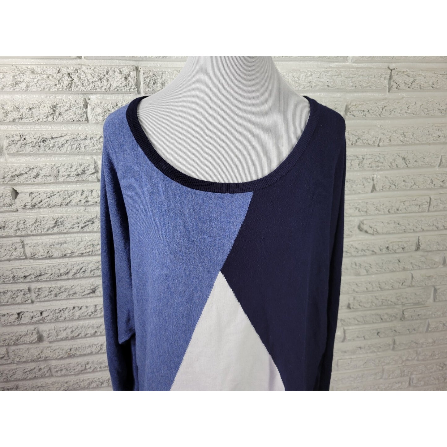 Venus Sweater XL Women Blue Color Block Dolman Sleeve Tight Knit Pullover