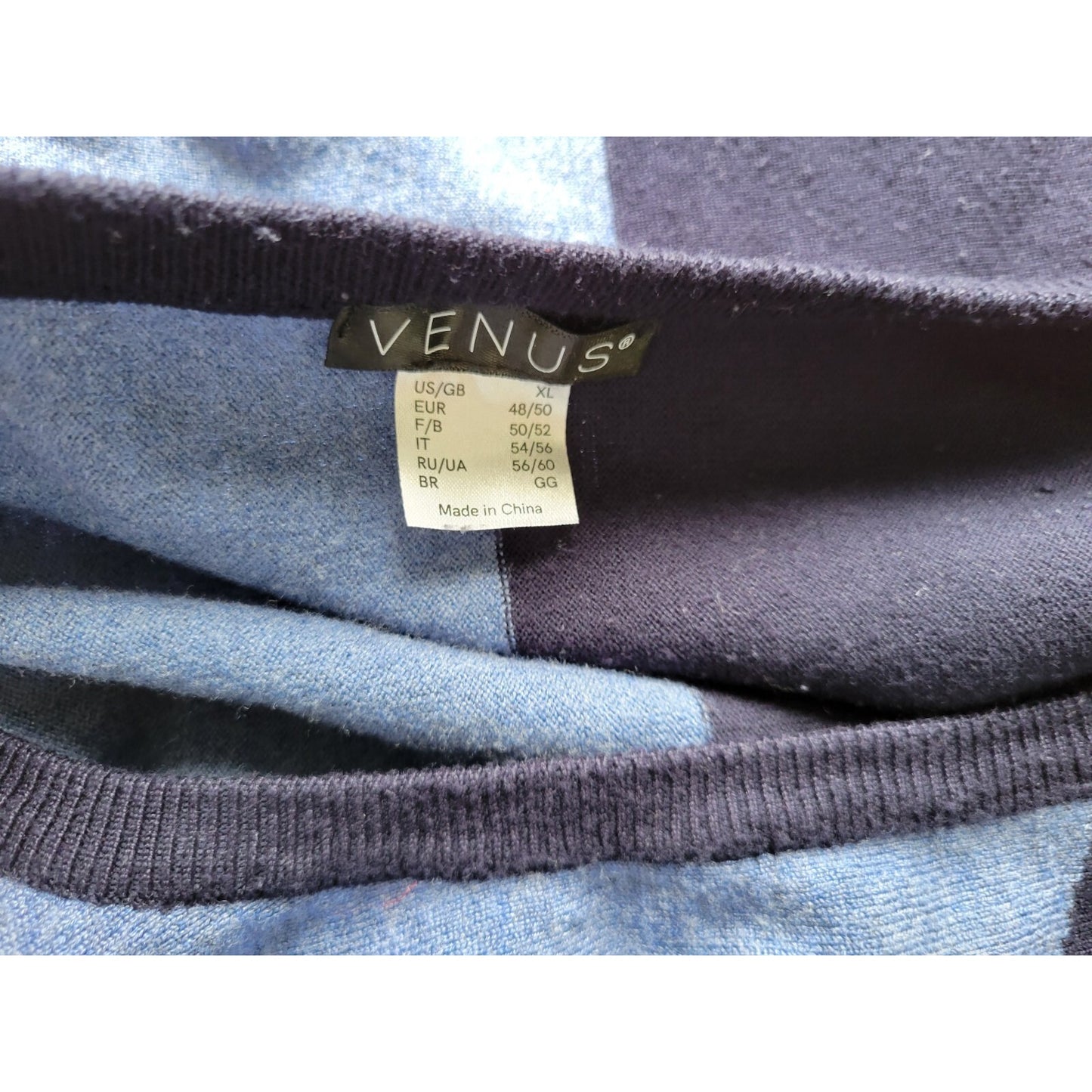 Venus Sweater XL Women Blue Color Block Dolman Sleeve Tight Knit Pullover