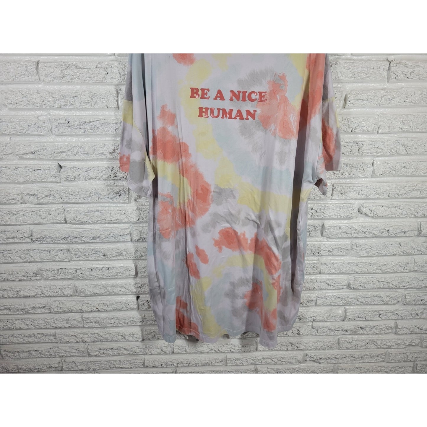 Secret Treasures Womens Pajama Top 2X 3X Plus Gown Be a Nice Human Pink Tie Dye