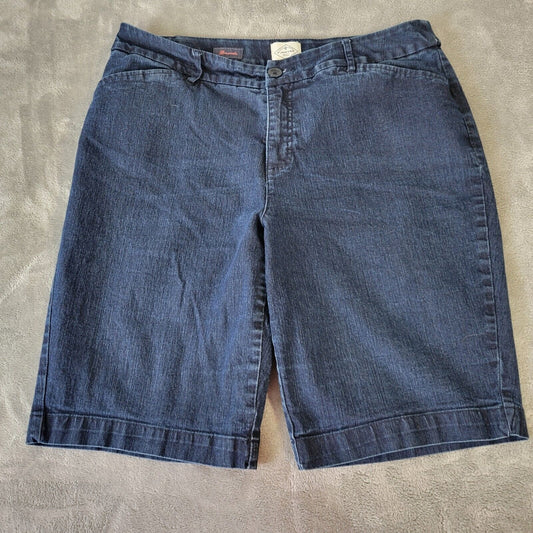 St Johns Bay Womens Shorts 16W Bermuda Dark Blue Denim Elastic Waist Zip Fly