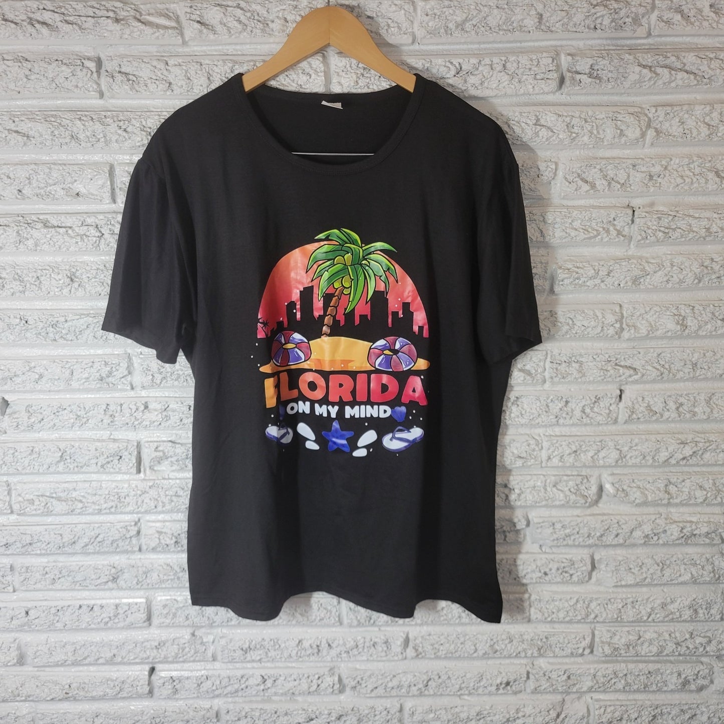 Florida On My Mind Womens Top 2XL Plus Tee Short Sleeve Black Polyester Souvenir