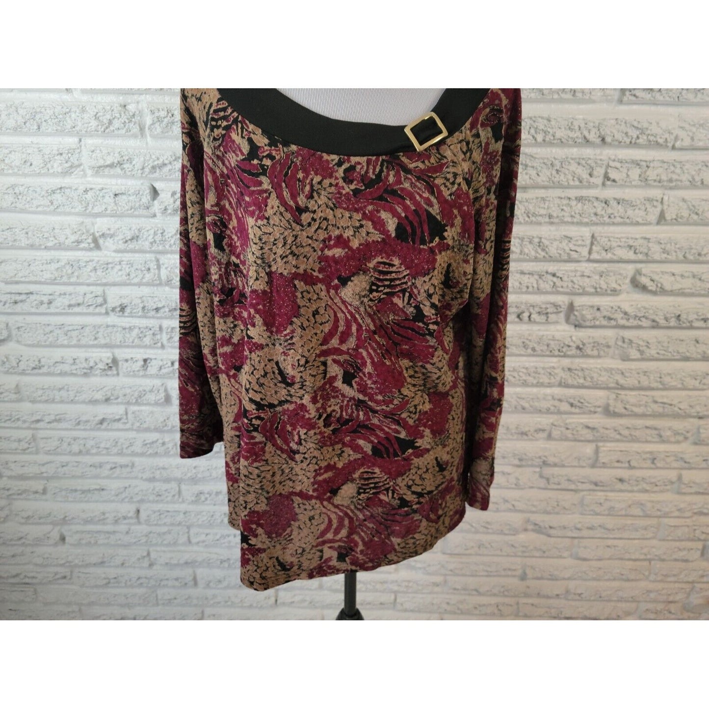 Fashion Bug Womens Top 18 20 Pullover Long Sleeve Poly Blend Burgundy Floral