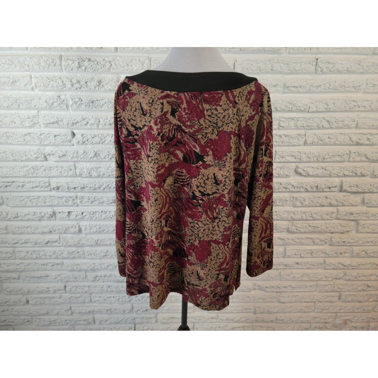 Fashion Bug Womens Top 18 20 Pullover Long Sleeve Poly Blend Burgundy Floral