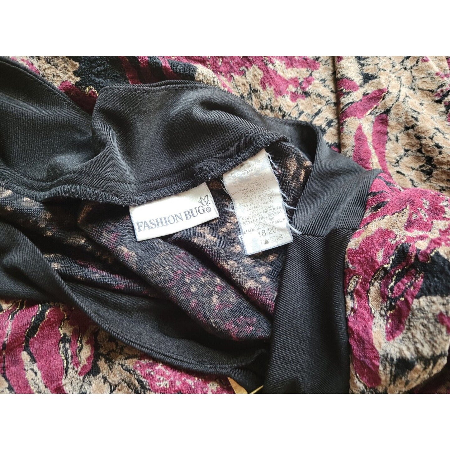 Fashion Bug Womens Top 18 20 Pullover Long Sleeve Poly Blend Burgundy Floral