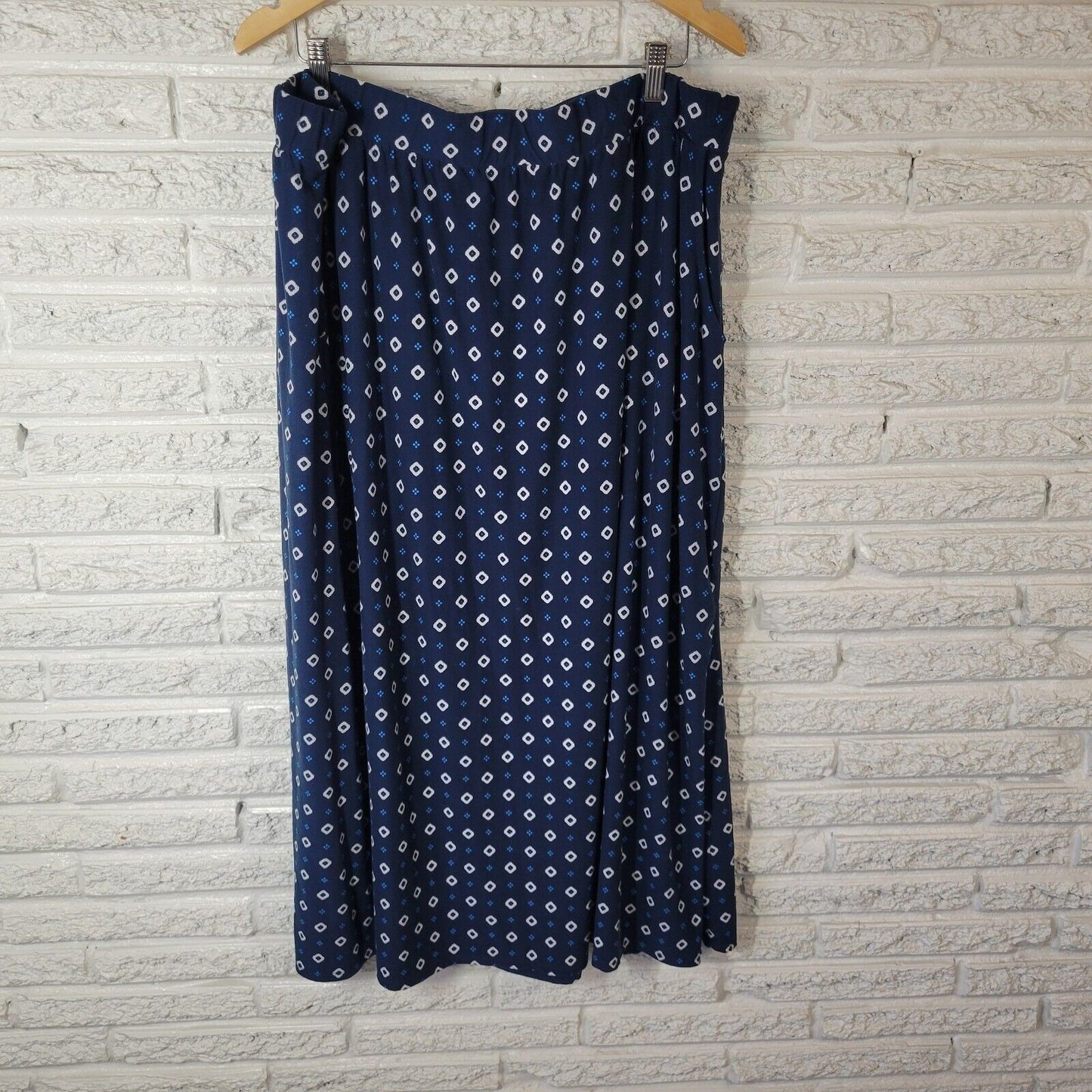 Terra Sky Women Skirt 3X Plus Pull On Midi ALine Blue Geometric Pockets Diamonds