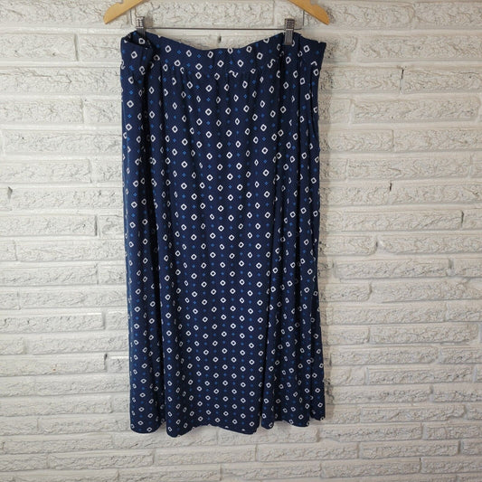 Terra Sky Women Skirt 3X Plus Pull On Midi ALine Blue Geometric Pockets Diamonds