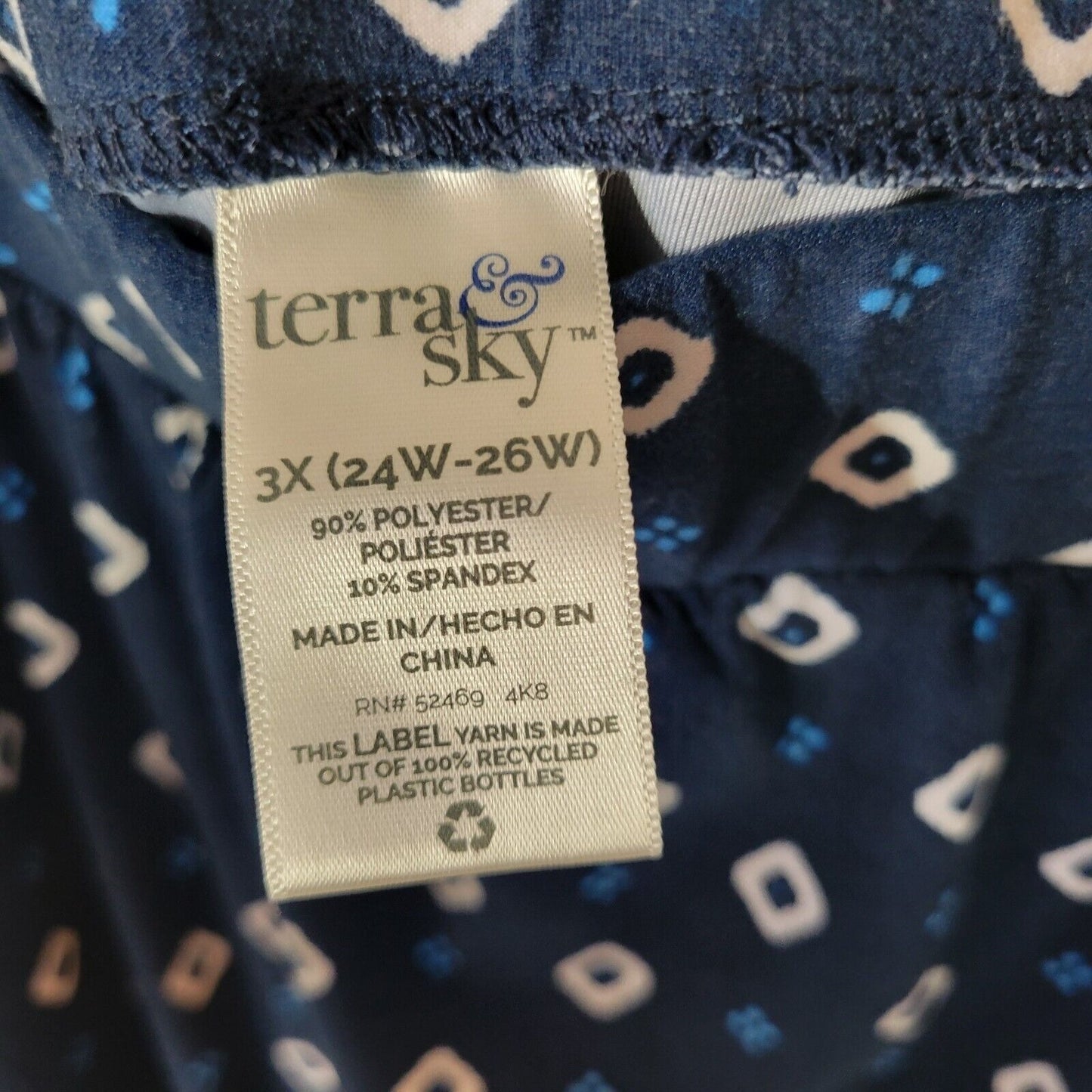 Terra Sky Women Skirt 3X Plus Pull On Midi ALine Blue Geometric Pockets Diamonds