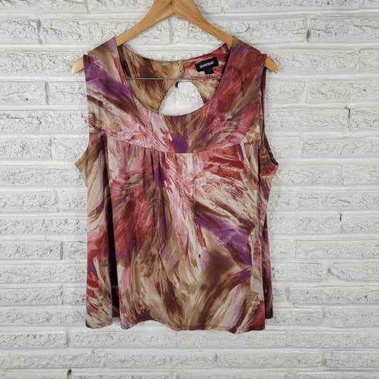 Avenue Women Top 18 20 Plus Tank Purple Brown Watercolor Back Window Lightweight