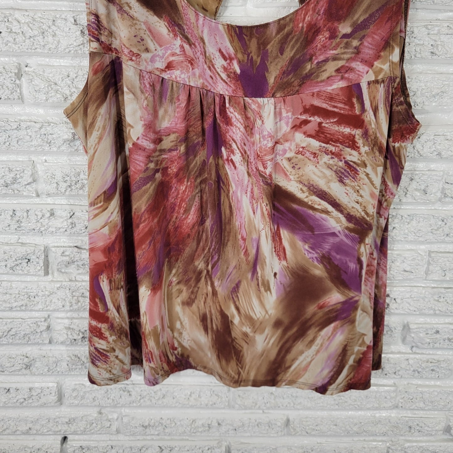 Avenue Women Top 18 20 Plus Tank Purple Brown Watercolor Back Window Lightweight