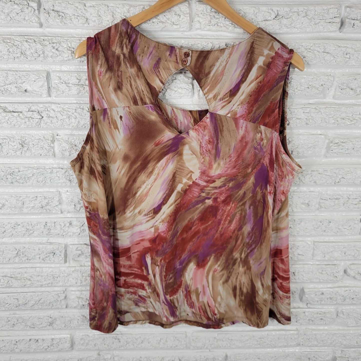 Avenue Women Top 18 20 Plus Tank Purple Brown Watercolor Back Window Lightweight