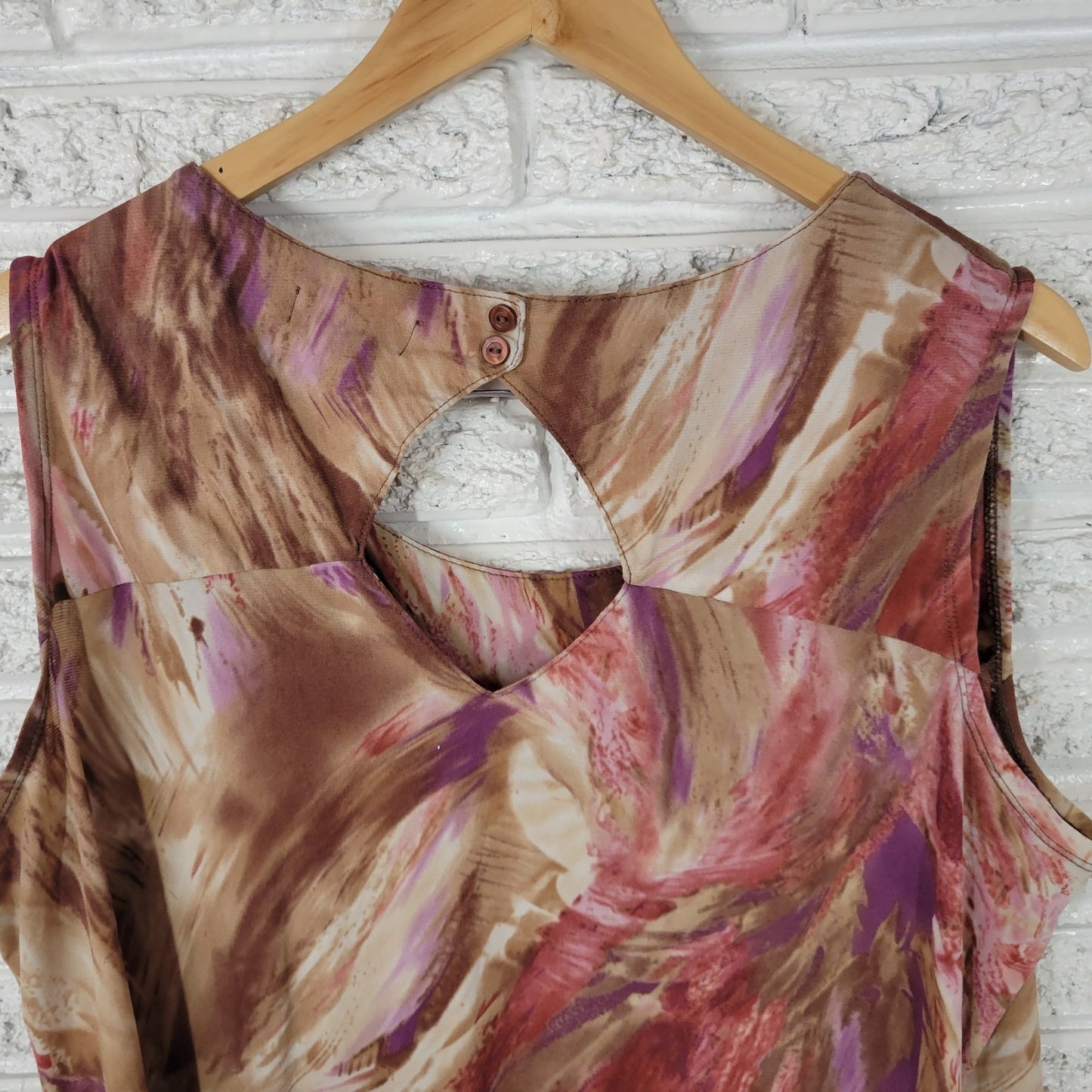 Avenue Women Top 18 20 Plus Tank Purple Brown Watercolor Back Window Lightweight