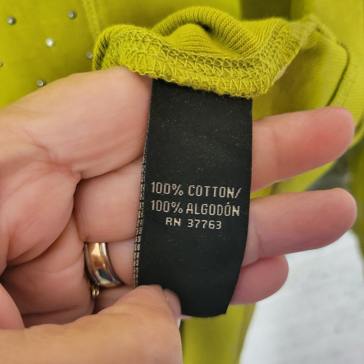 Rafaella Studio Womens Top 3X Plus Knit 3/4 Sleeve Green Cotton Rhinestone Comfy