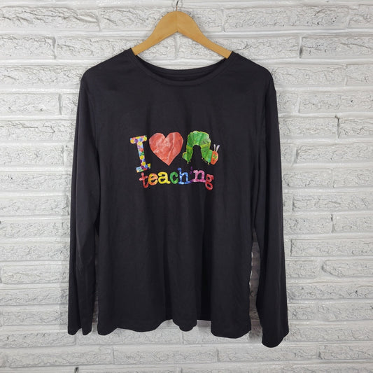 I Love Teaching  Womens Top XXXL 22 Plus Tee Long Sleeve Black Athletic Works