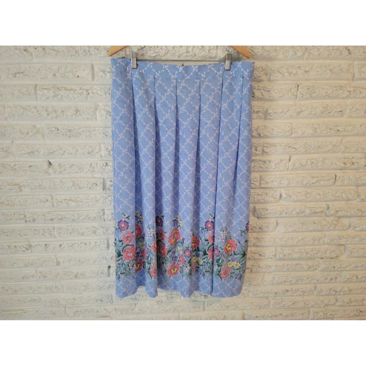 Napa Valley Womens Skirt 22W Plus ALine Polyester Blue Floral Button Pleated