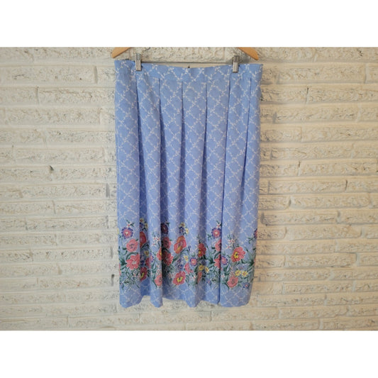 Napa Valley Womens Skirt 22W Plus ALine Polyester Blue Floral Button Pleated