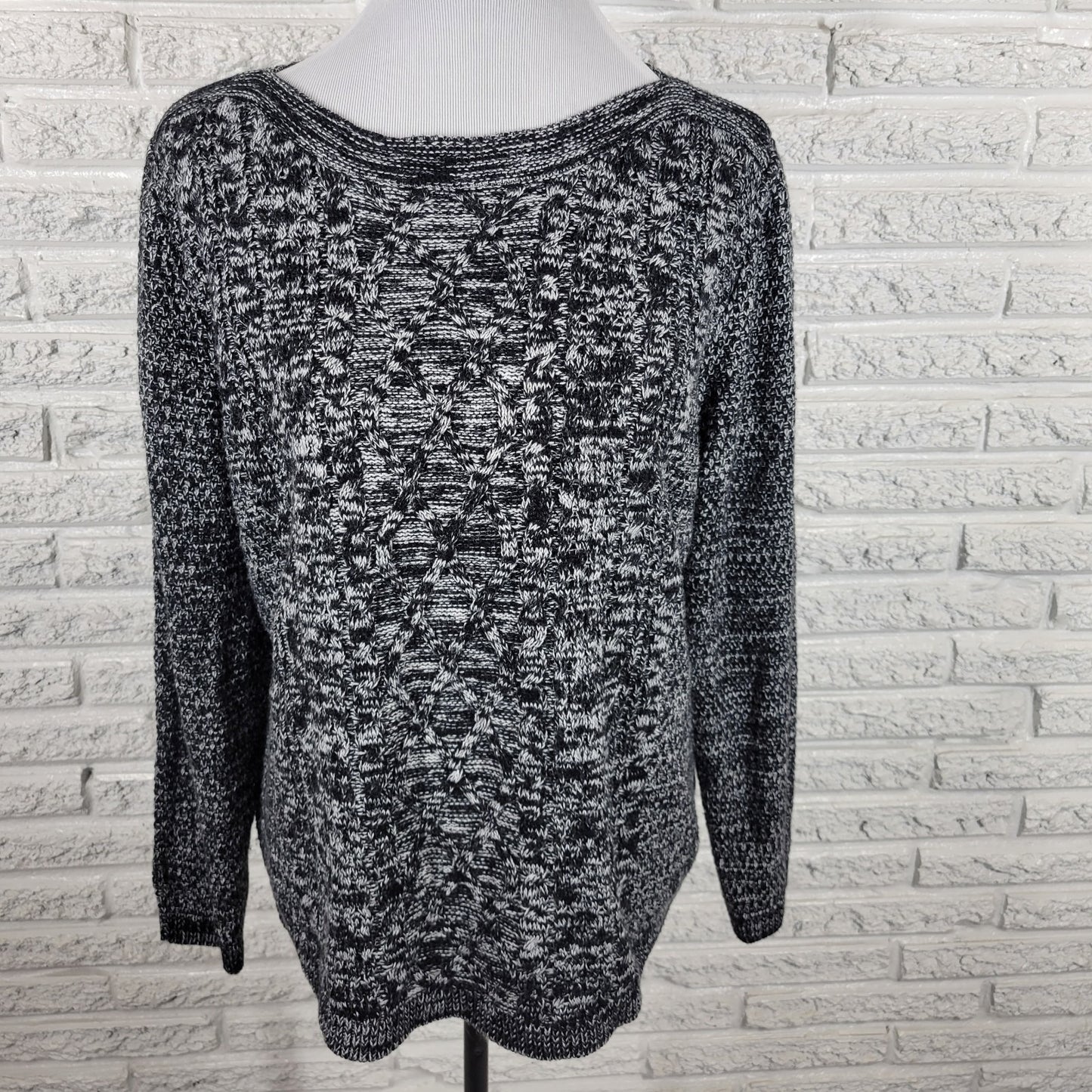 Croft Barrow Womens Sweater Extra Large Black Cable Knit Marled Speckle Acrylic