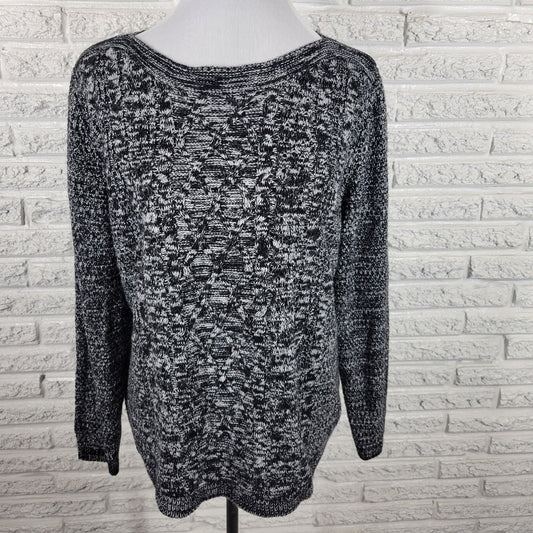 Croft Barrow Womens Sweater Extra Large Black Cable Knit Marled Speckle Acrylic