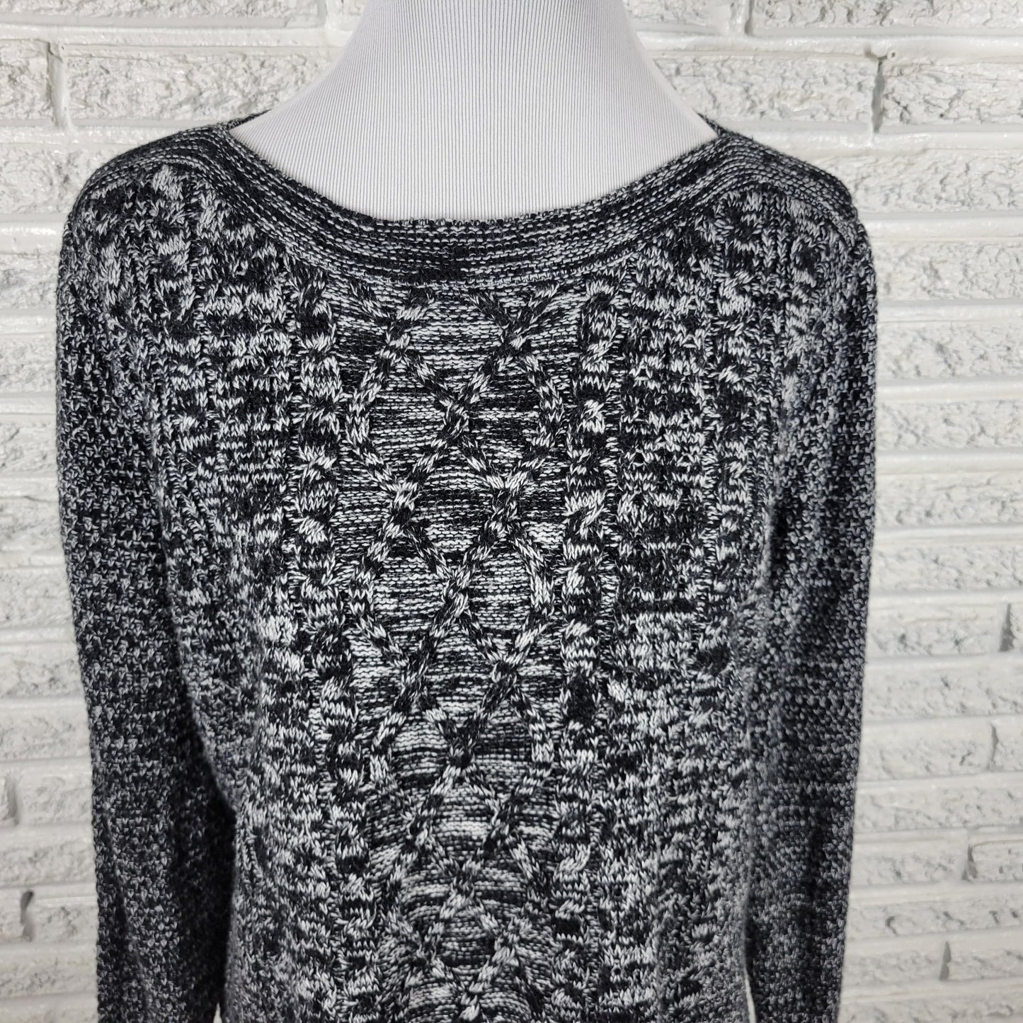 Croft Barrow Womens Sweater Extra Large Black Cable Knit Marled Speckle Acrylic