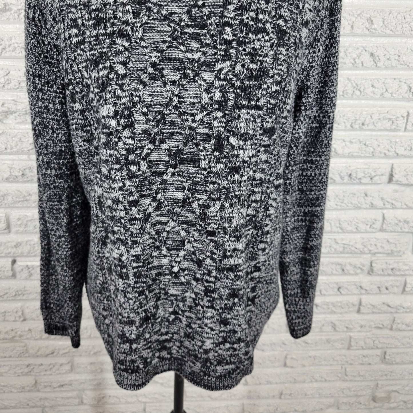 Croft Barrow Womens Sweater Extra Large Black Cable Knit Marled Speckle Acrylic