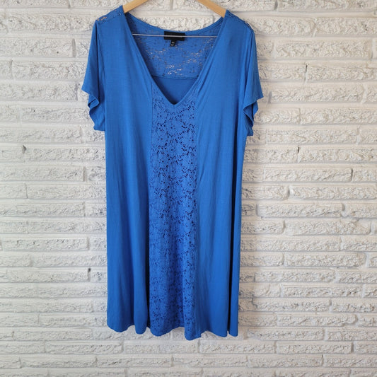Lane Bryant Womens Dress 18 20 Plus Short Sleeve Blue Lace Panels Office Casual