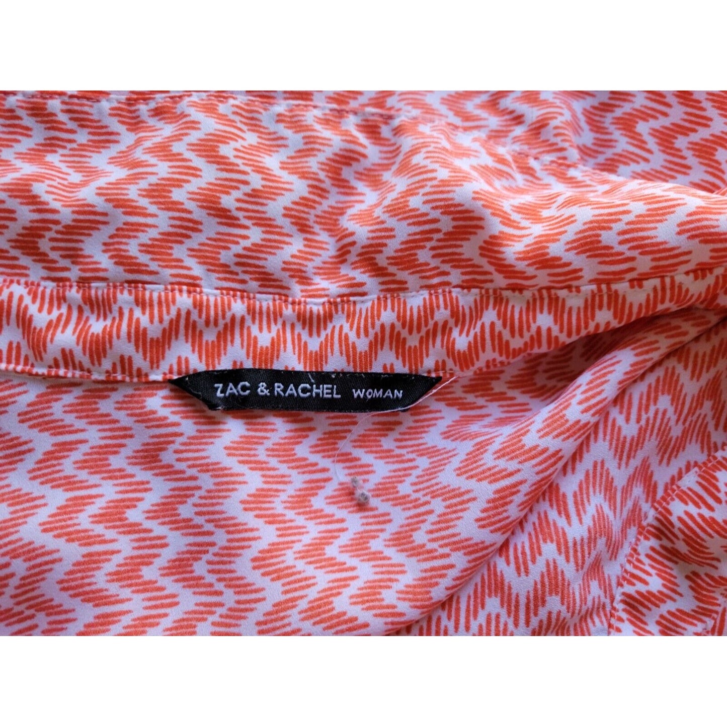 Zac Rachel Women Top 3X Sleeveless Orange Geometric Button Up Collar Lightweight