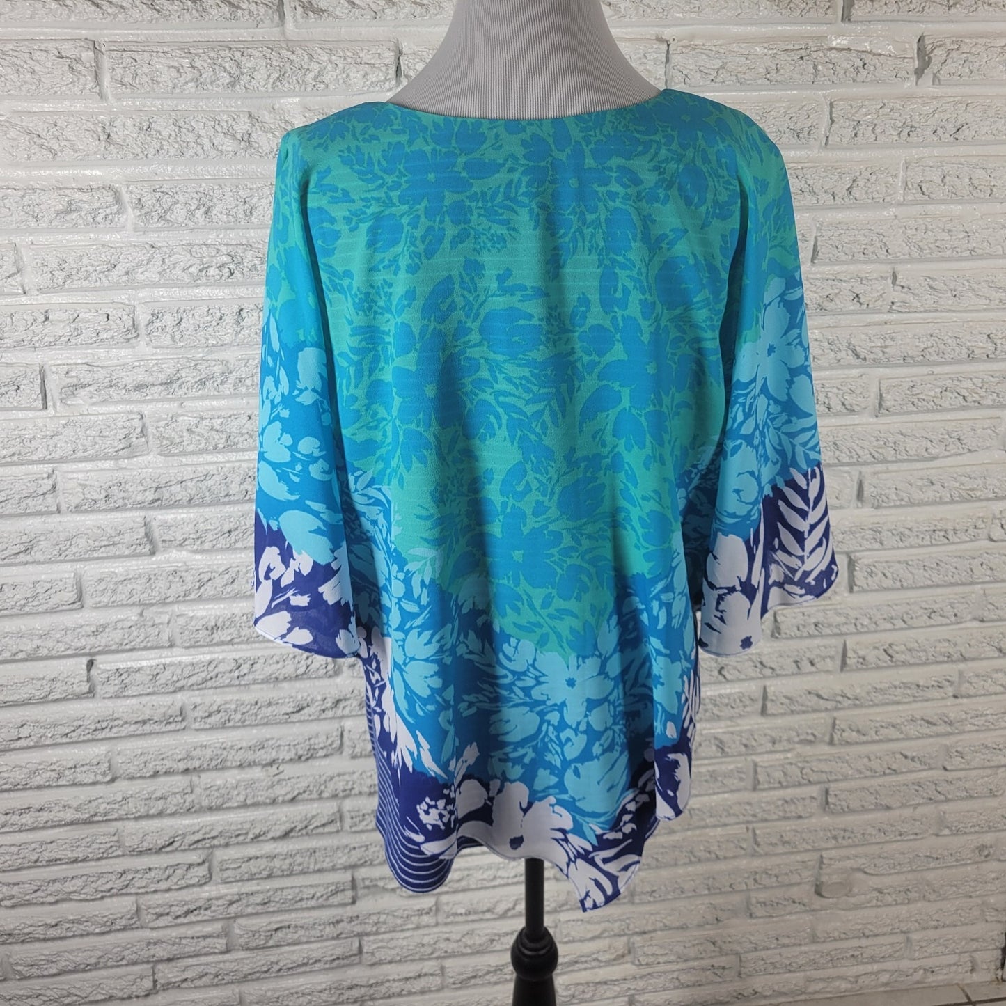 Ruby Rd Women Top XL Kimono Sleeve with Tank Blue Floral Lined Lightweight Comfy