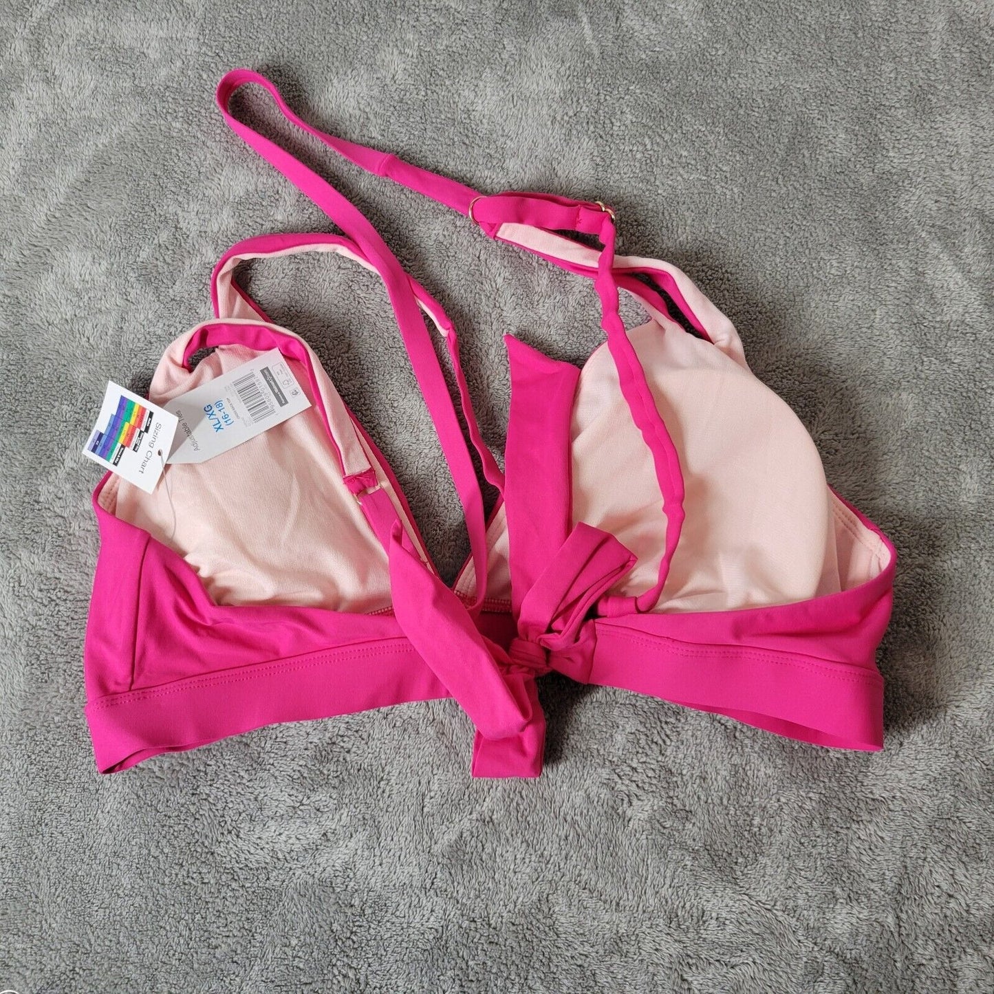 Time Tru Womens Bikini Top XL 16 18 Pink Adjustable Spaghetti Bra Lightweight