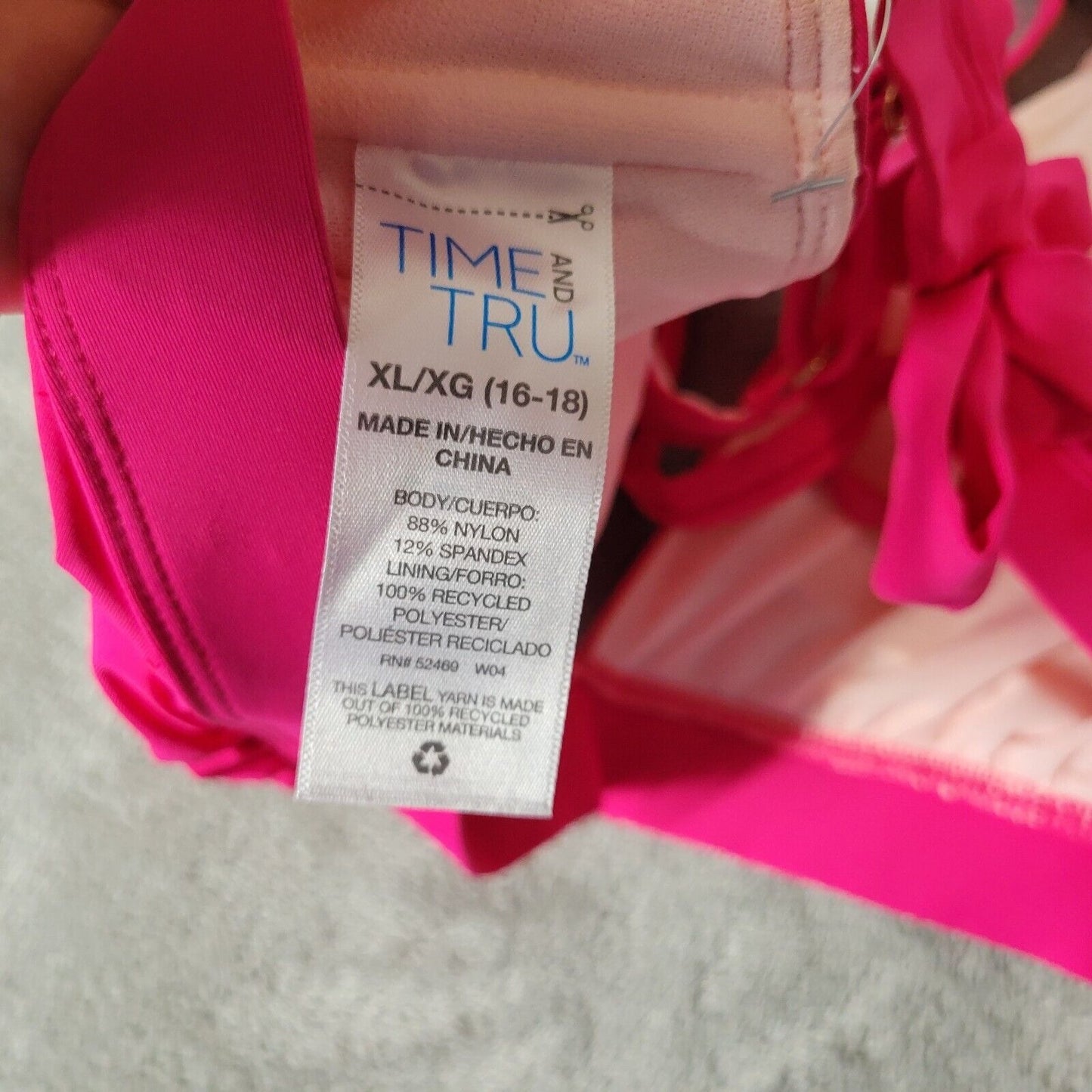 Time Tru Womens Bikini Top XL 16 18 Pink Adjustable Spaghetti Bra Lightweight
