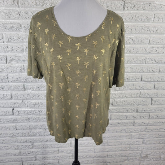 Chicos Women Top 3 Standard XL Ultimate Tee Comfy Green Gold Palm Trees Tropical