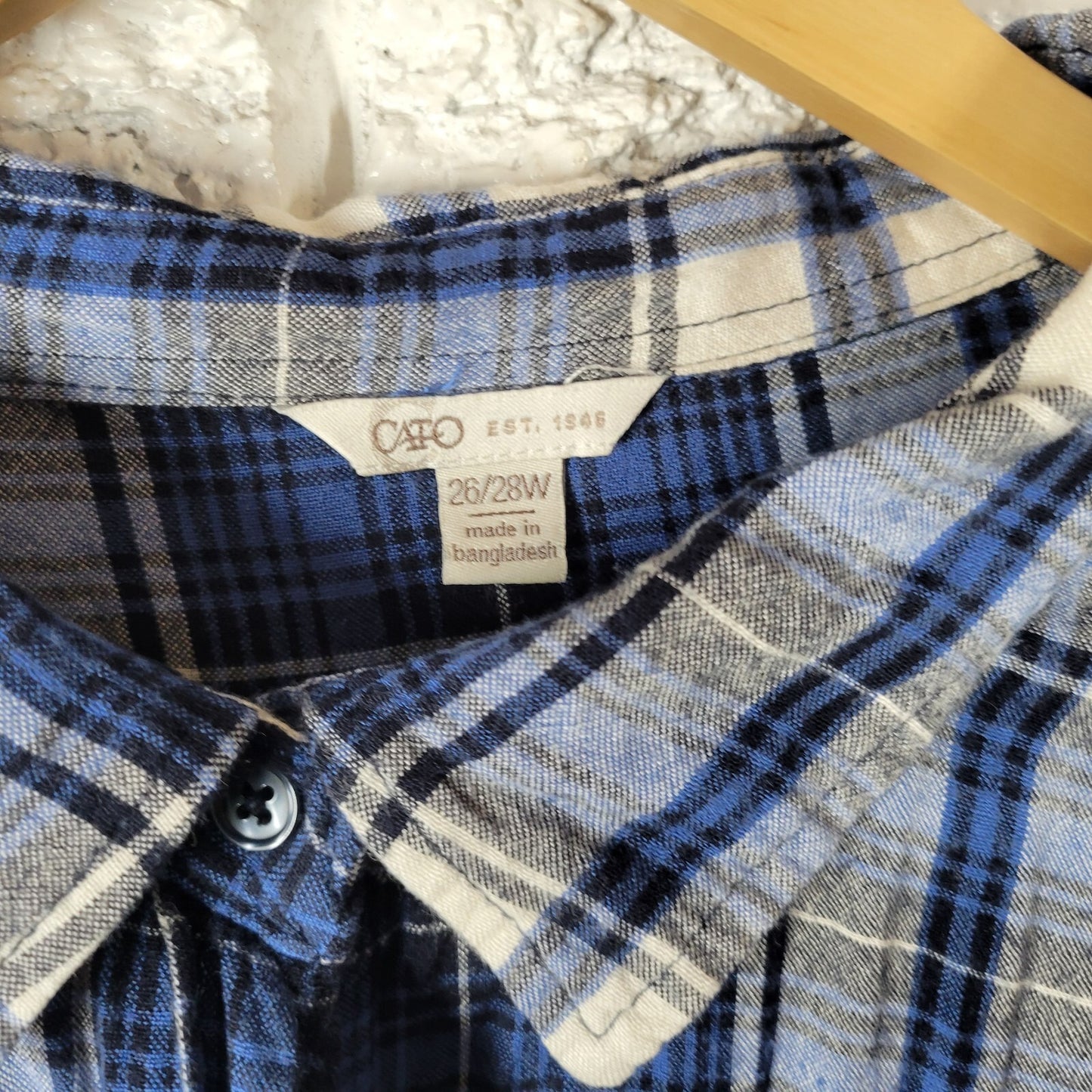 Cato Est 1946 Women Top 26W 28W Plus Long Sleeve Blue Plaid Pockets Rayon