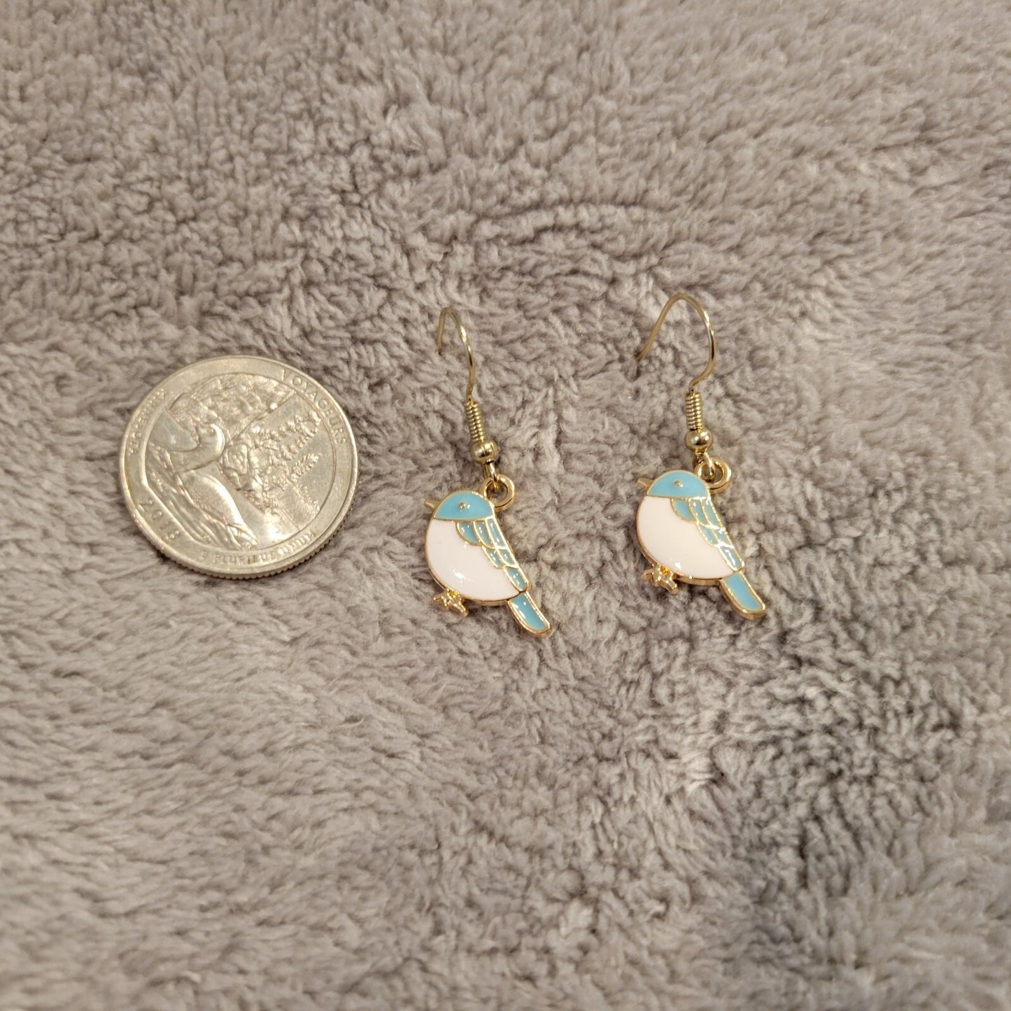 Birds #3  Womens Earrings One Pair Blue Hanging Dangle Aluminum Alloy Gold Tone