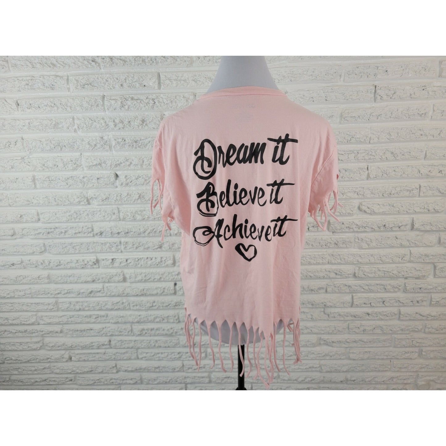 On Fire Womens Top 1X Plus Tee Boho Faith Dream Believe Achieve Pink Fringe