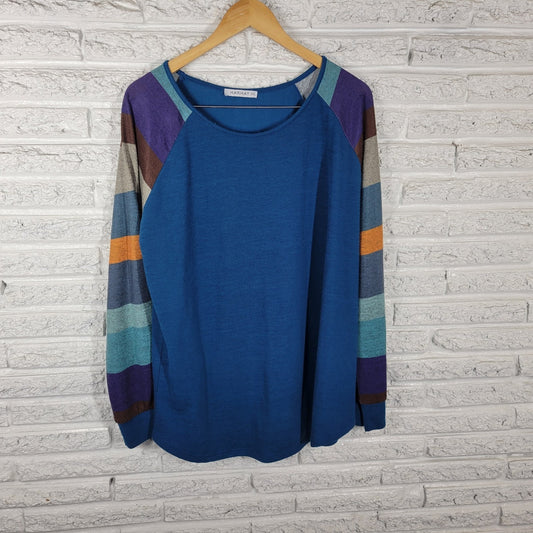 Harhay Womens Top XXL Plus Long Sleeve Blue Purple Stripe Knit Poly Blend Casual