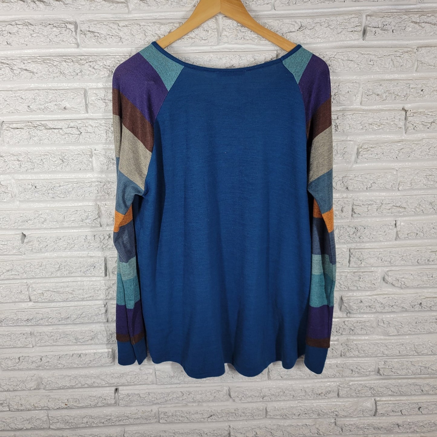 Harhay Womens Top XXL Plus Long Sleeve Blue Purple Stripe Knit Poly Blend Casual