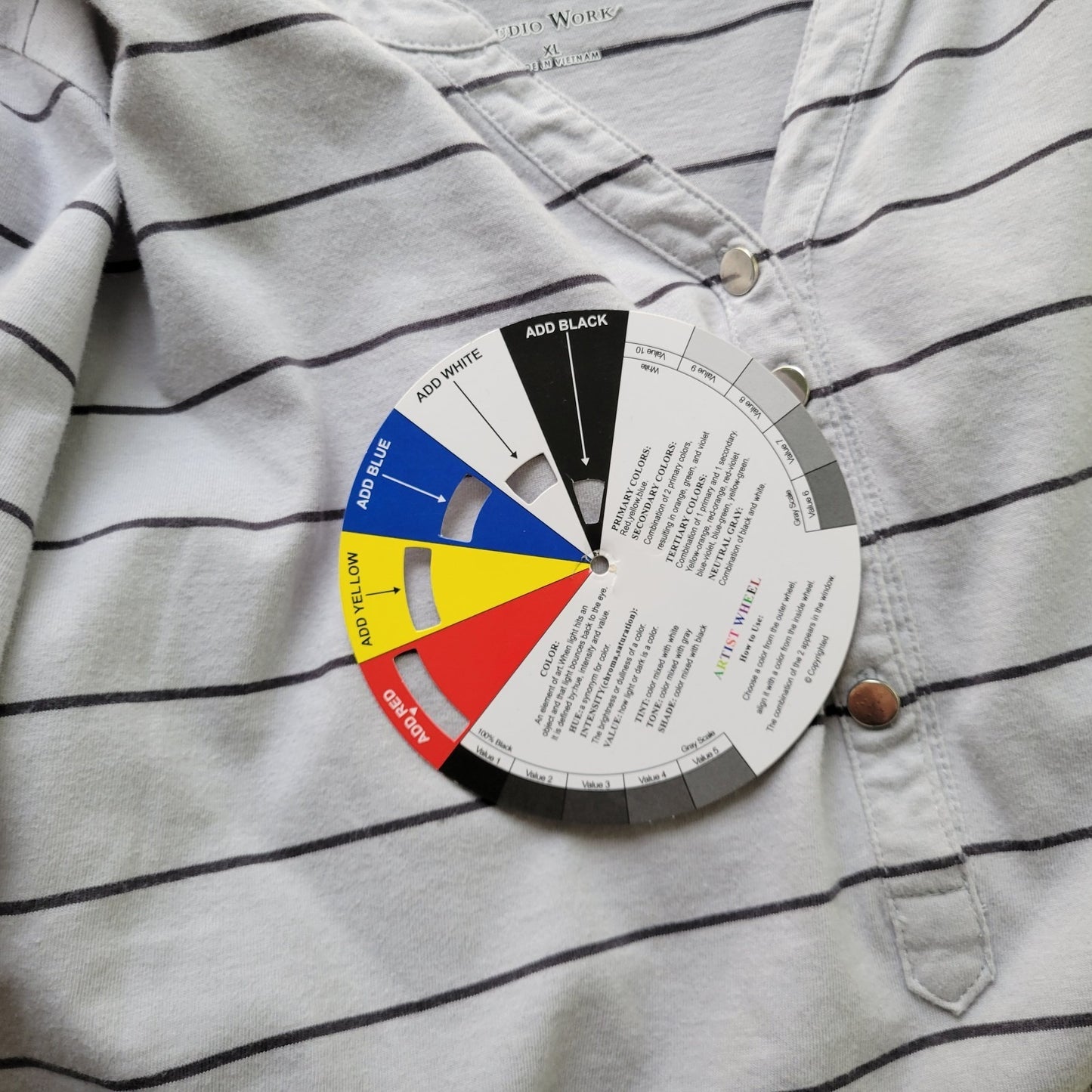 Studio Works Womens Top XL 3/4 Cuff Sleeves Gray Stripe Cotton 1/4 Button Casual