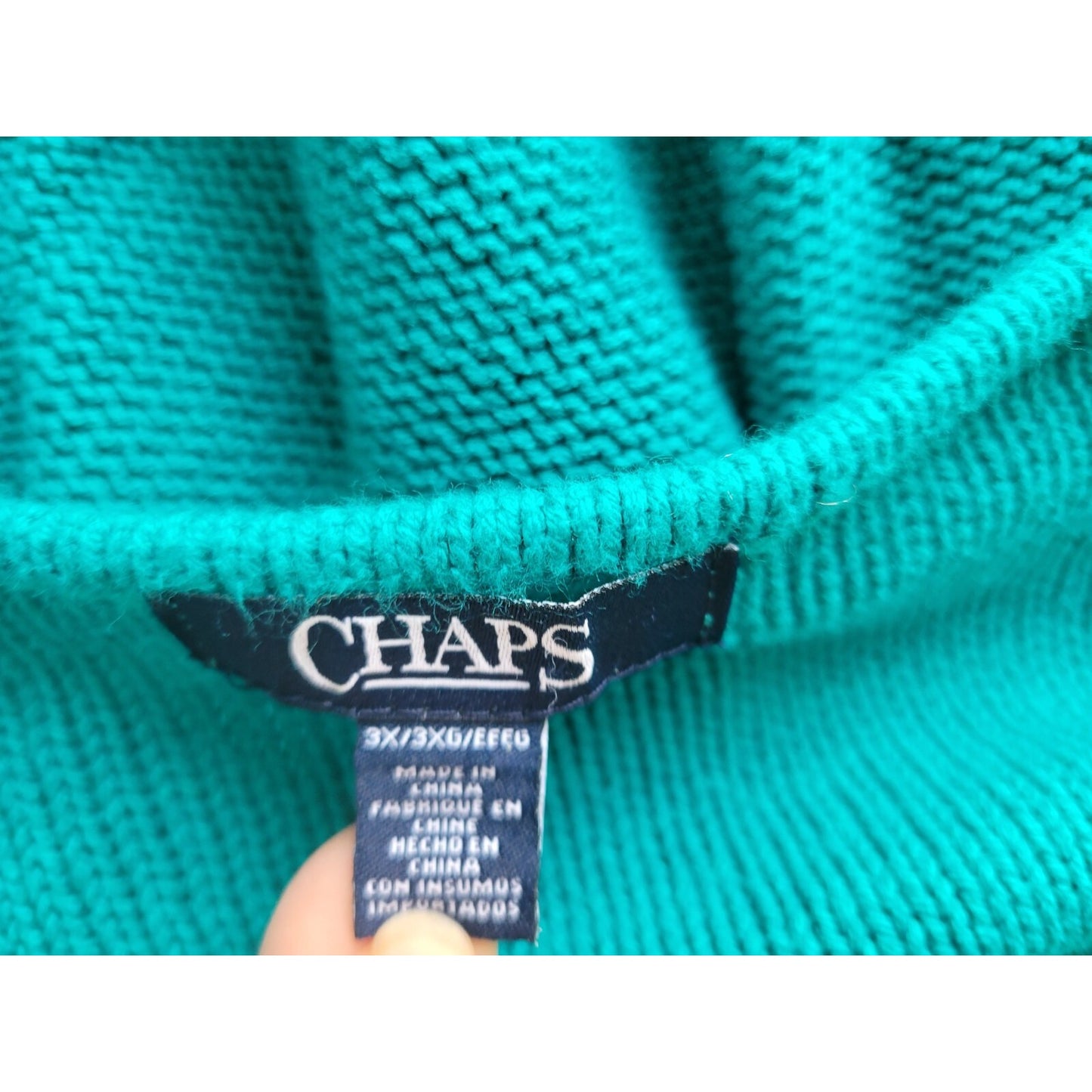 Chaps Womens Sweater 3X Plus Pullover Cable Knit Blue Green Cotton Blend Casual