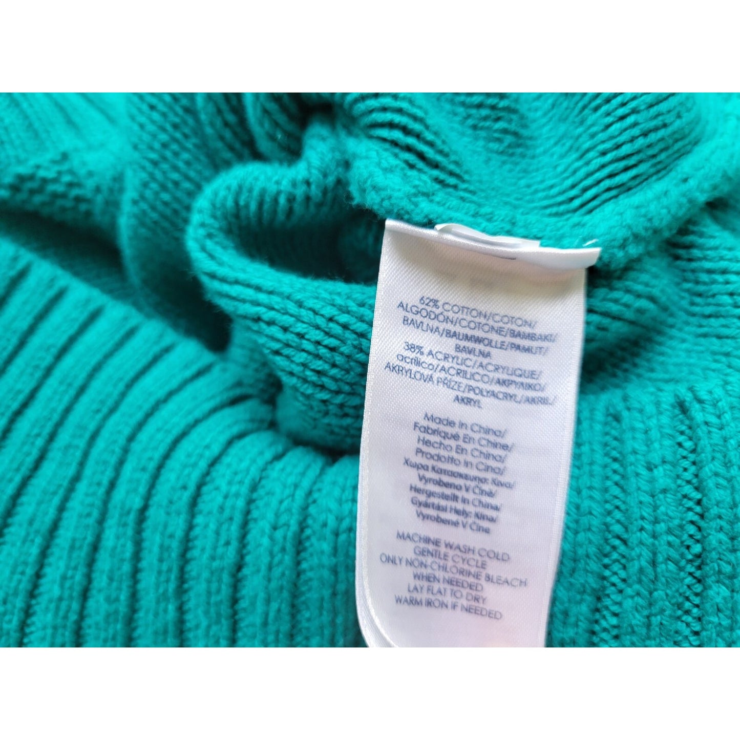 Chaps Womens Sweater 3X Plus Pullover Cable Knit Blue Green Cotton Blend Casual