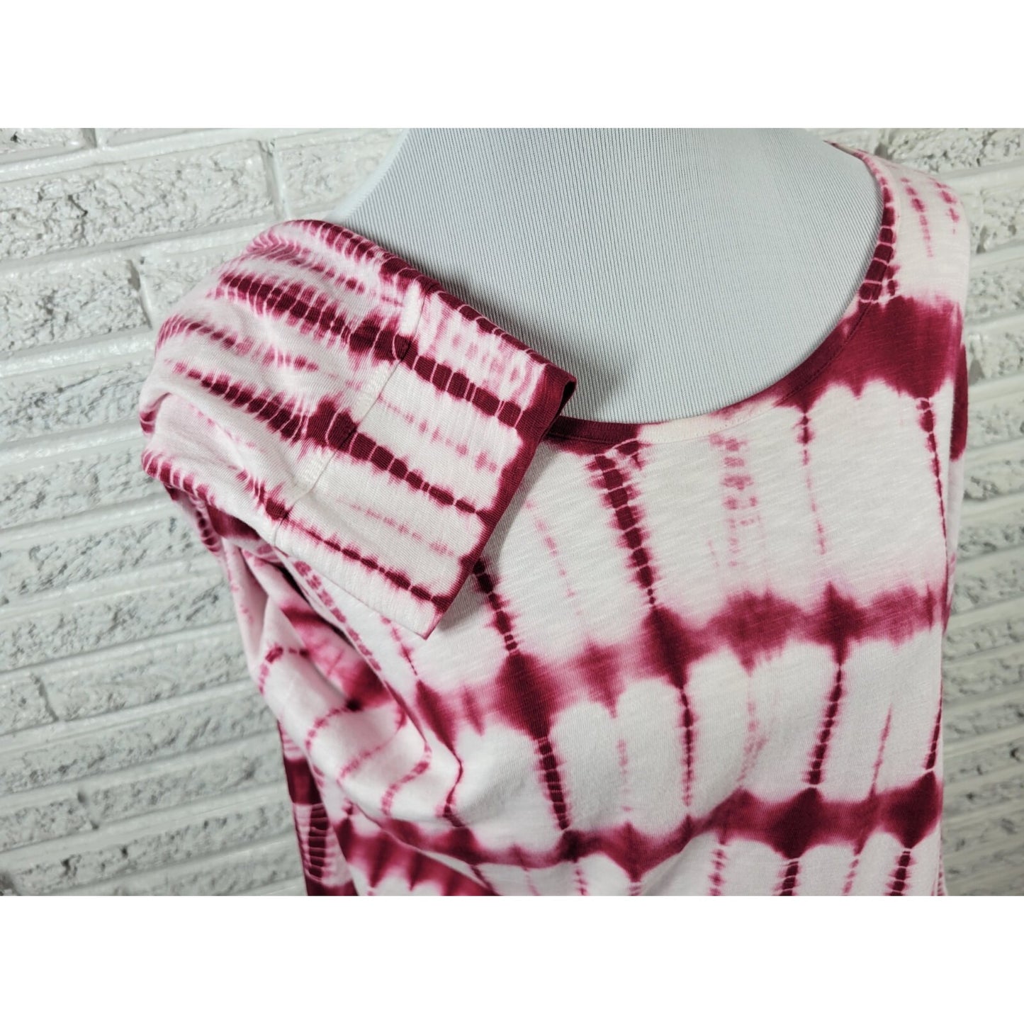 Chicos Womens Top 3 Standard Extra Large 3/4 Sleeve Pink Tie Dye Cotton Blend
