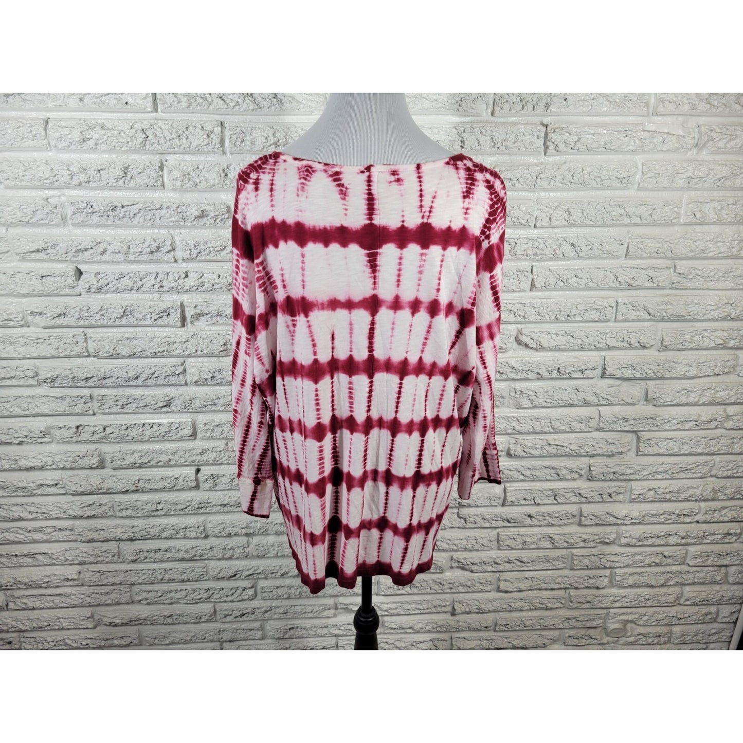 Chicos Womens Top 3 Standard Extra Large 3/4 Sleeve Pink Tie Dye Cotton Blend