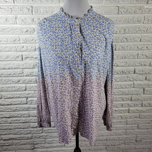 Style Co Womens Topo XXL Long Sleeve Blue Lavender Floral Casual Lightweight
