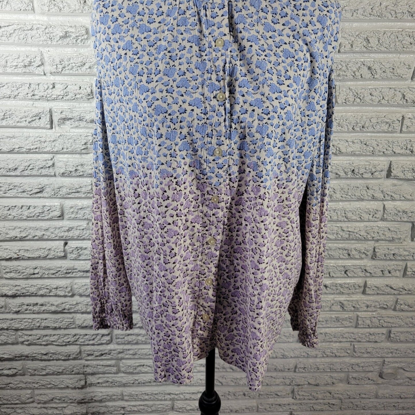 Style Co Womens Topo XXL Long Sleeve Blue Lavender Floral Casual Lightweight