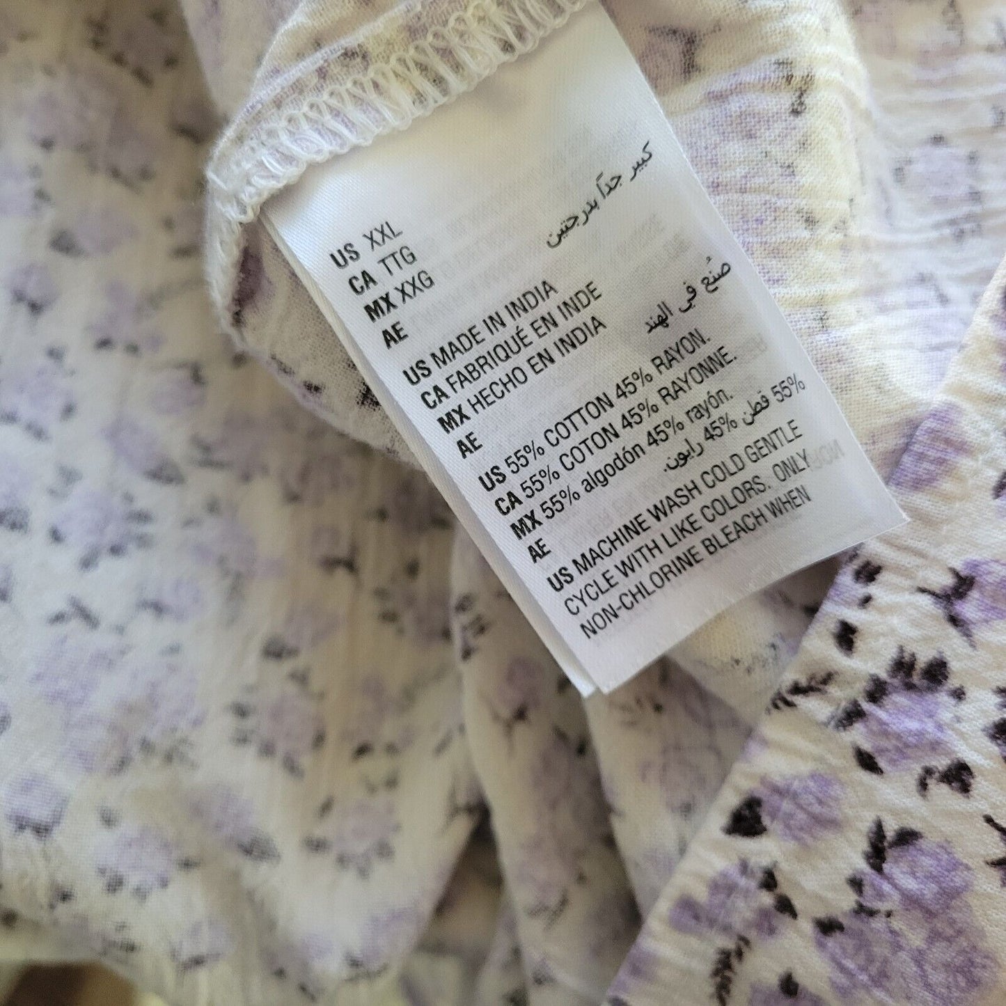 Style Co Womens Topo XXL Long Sleeve Blue Lavender Floral Casual Lightweight